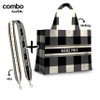 combo minibag + alça removível coleção fashion - xadrez vichy cinza-creme