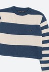 Blusa Tricot Cropped Mix Stripes - Marinho e Cru