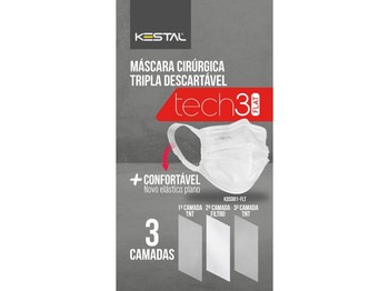 Mascara Cirúrgica Branca Descartável tripla Tech FLAT3 - Kestal - Pacote c/ 12 unidades