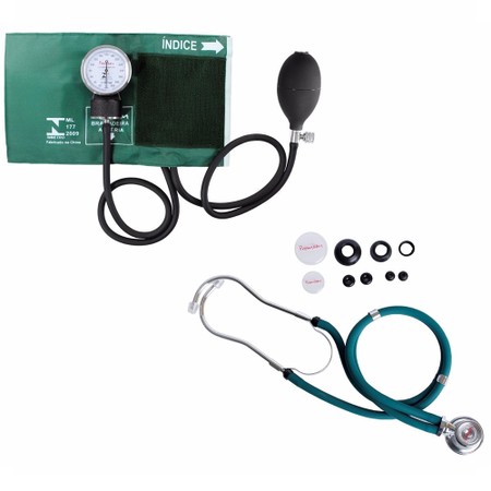 Aparelho Medidor de Pressão Esfigmomanômetro com Braçadeira em Velcro + Estetoscópio Rappaport Premium