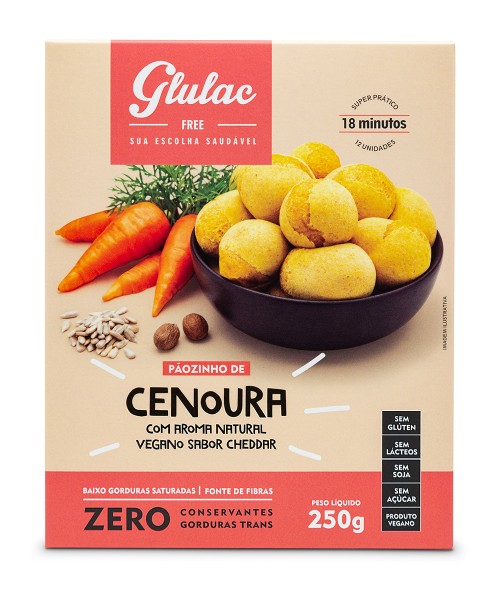 Foto do produto Pãozinho de CENOURA com aroma natural vegano sabor CHEDDAR (12 unid.) - 250g