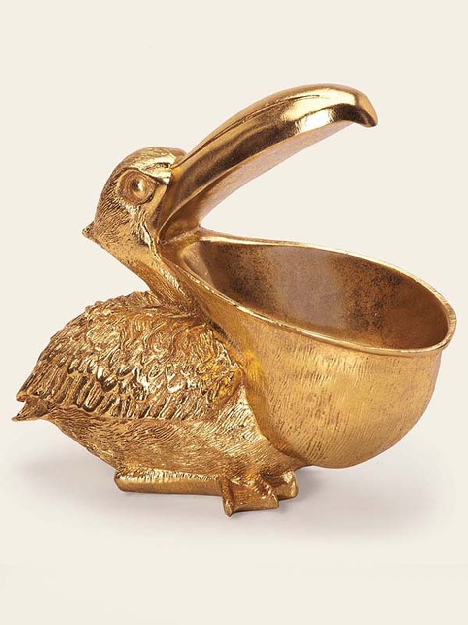 Escultura Pelicano Dourado Poliresina 
