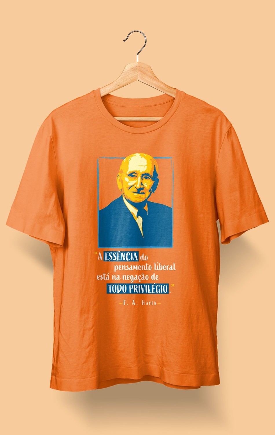 Camiseta Friedrich Hayek Laranja (Feminina)