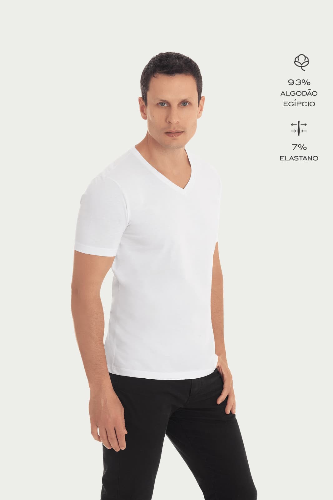 Camiseta Básica Algodão Egípcio Gola V Branca