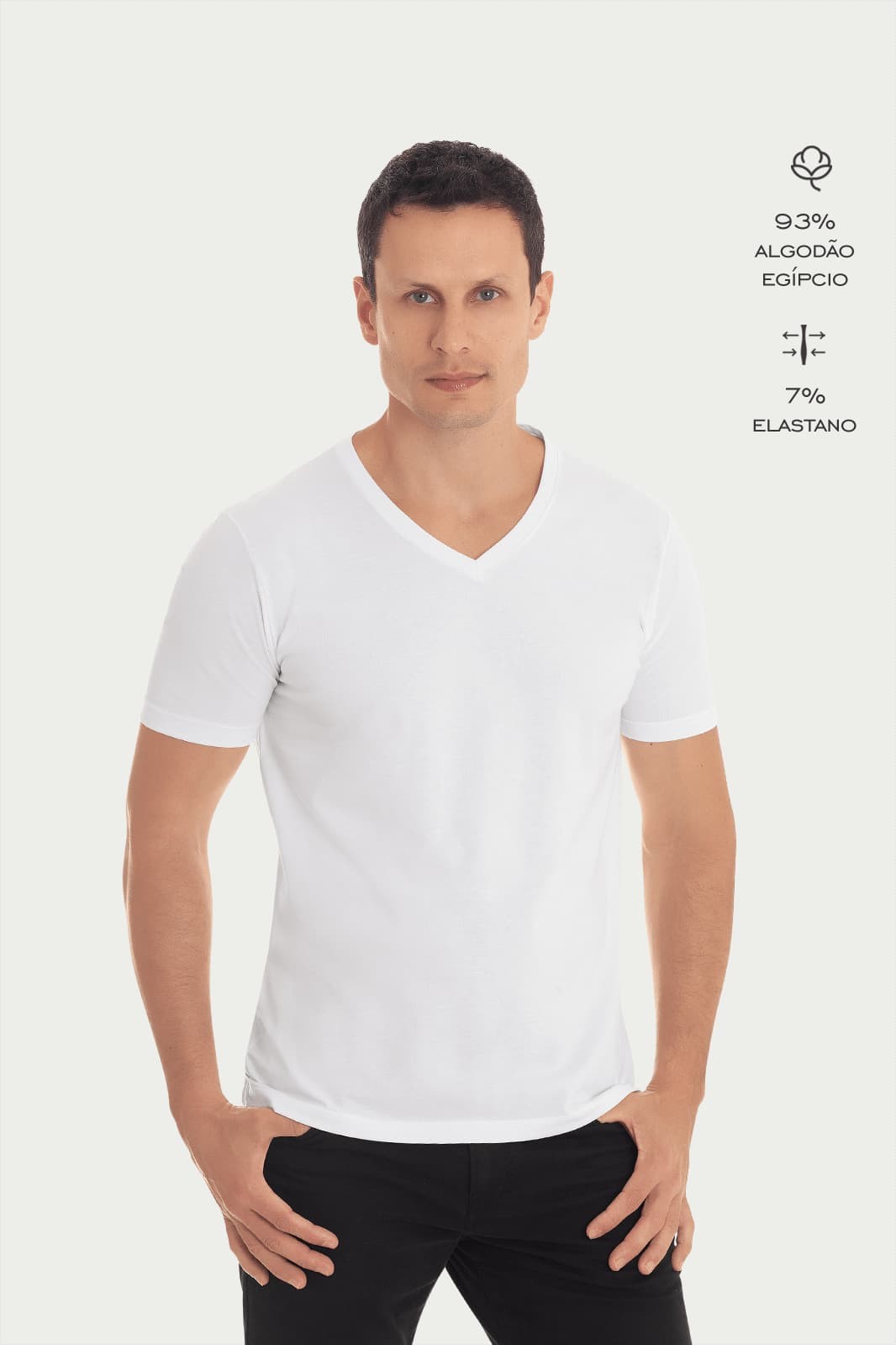 Camiseta Básica Algodão Egípcio Gola V Branca